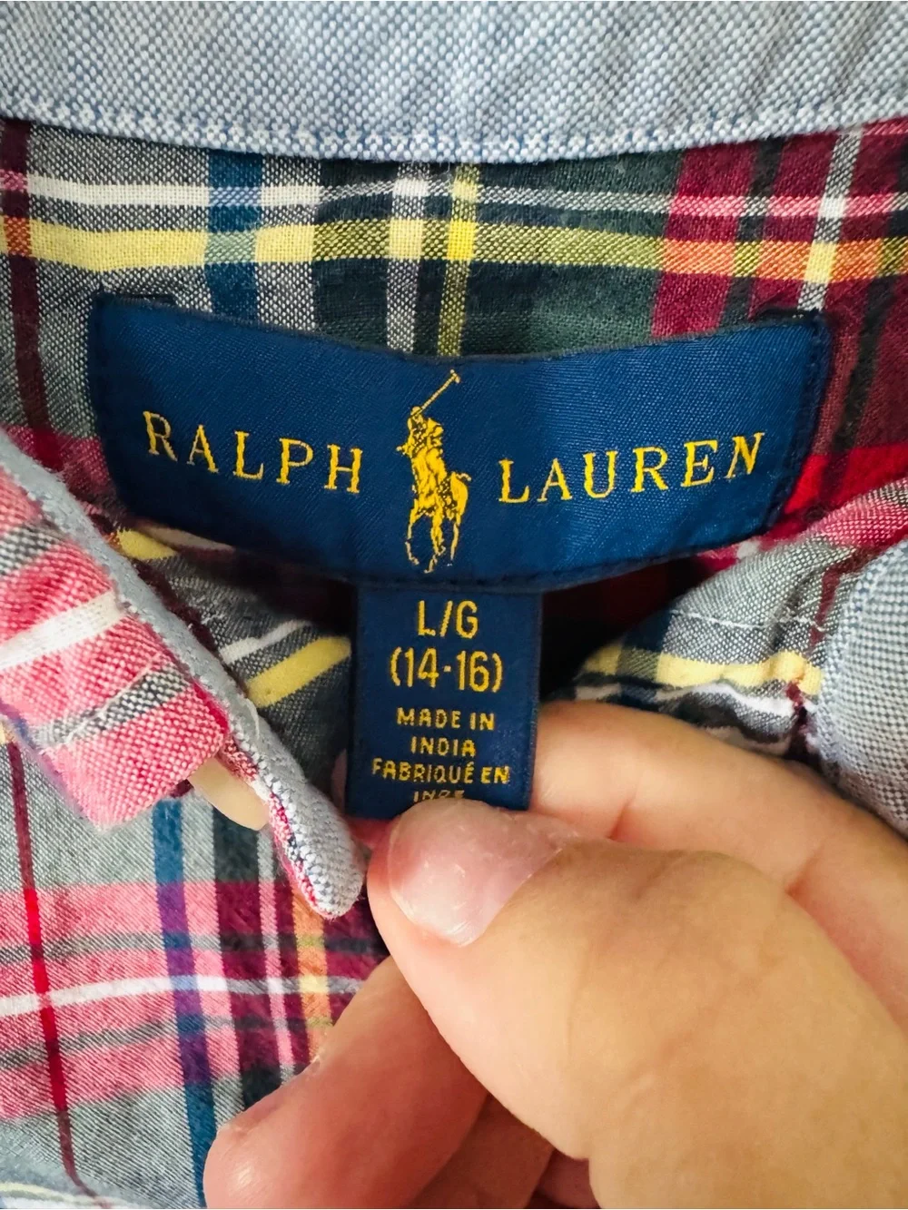 Ralph Lauren Red, White & Green Plaid Button-Down Shirt Size 14/16